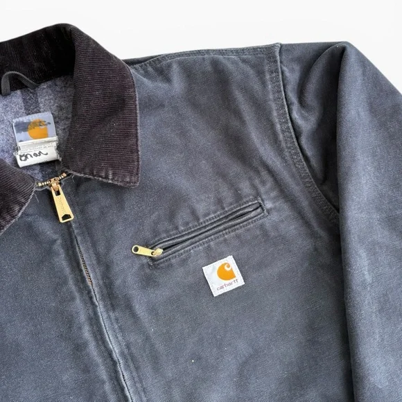 Carhartt J001 Detroit Jacket Blanket Lined Faded Black Workwear Vintage XL TALL - Picture 2 of 7